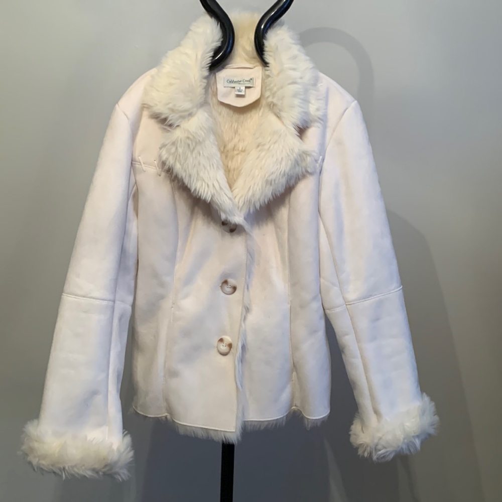 Coldwater Creek Faux Suede Fur Lined Jacket - Ivory